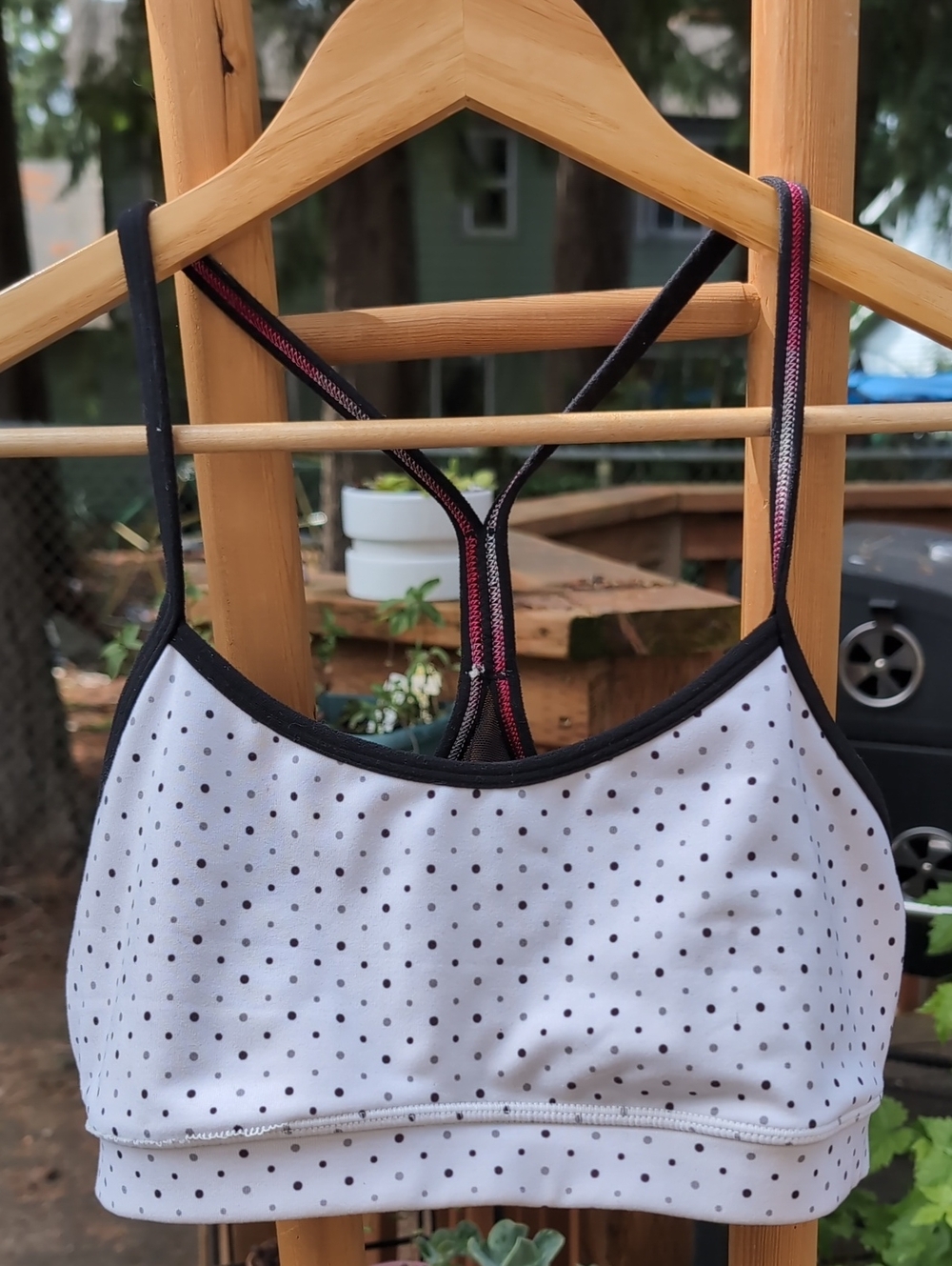 lululemon athletica White Polka Dot Sports Bra with Black Trim